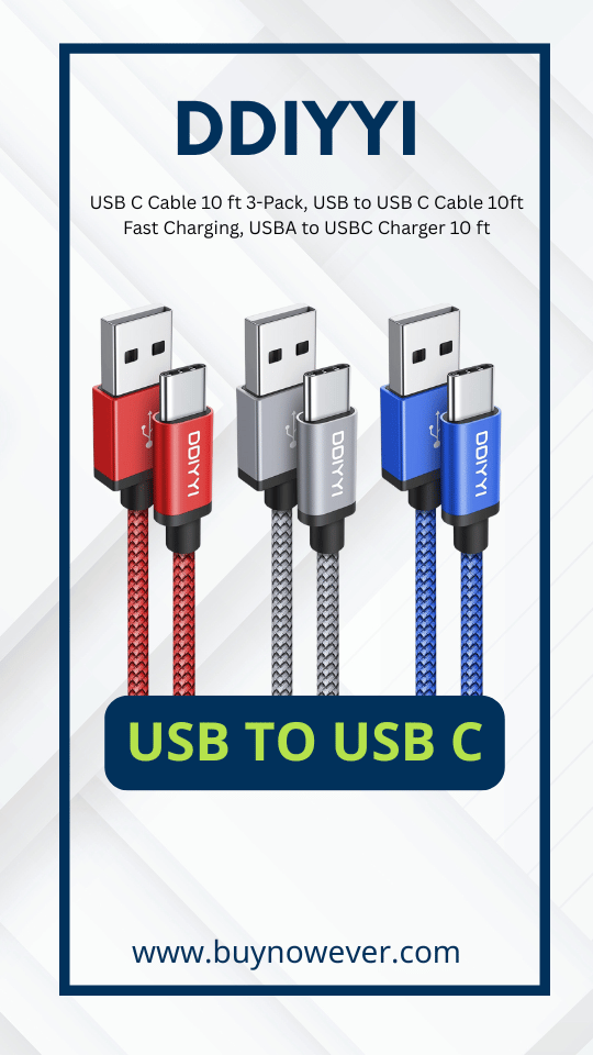 DDIYYI Long USB C Cable 10 ft 3-Pack