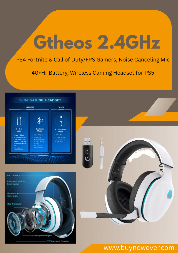 Gtheos 2.4GHz Wireless Gaming Headset