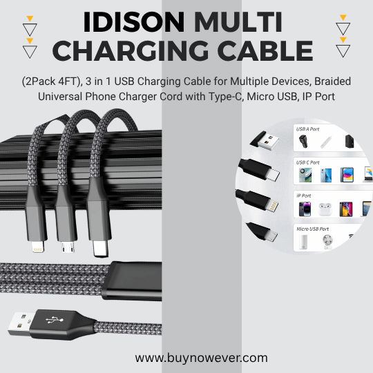 IDISON Multi Charging Cable2Pack 4FT 3 in 1 USB Cable