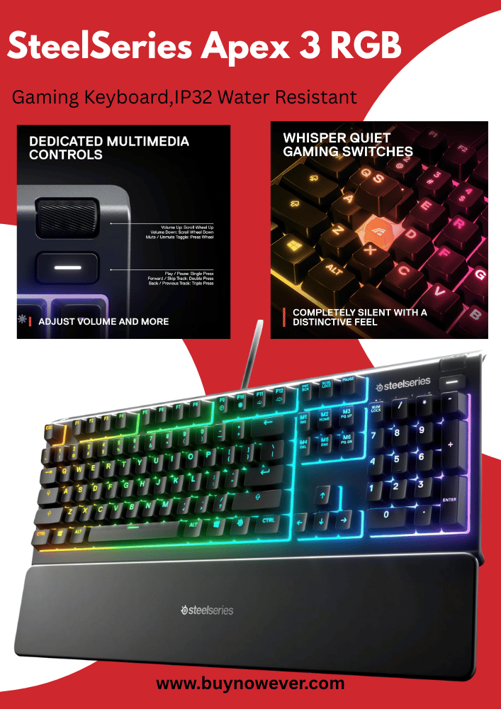 SteelSeries Apex 3 RGB Gaming Keyboard IP32 Water Resistant